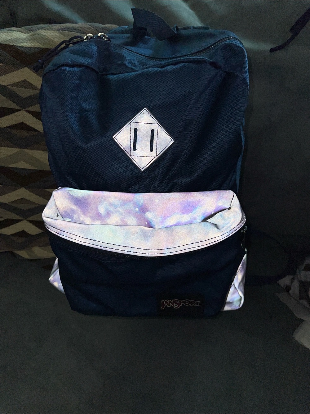Jansport Navy Backpack with Pastel Iridescent Accents